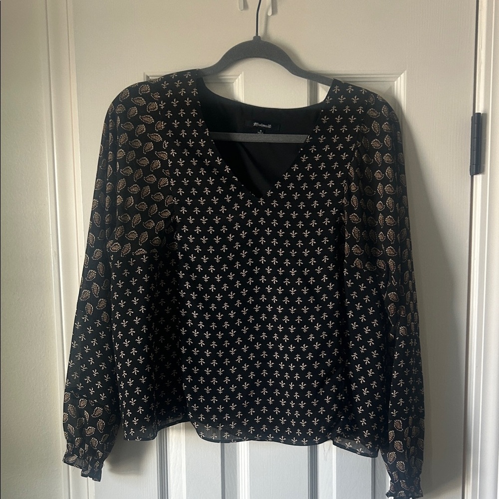MADEWELL Sheer-Sleeve Top in Brushstroke Paisley Mix